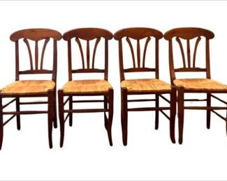 French Provincial Style Feather Back Inspired Chairs With Rush Seats & Cabriole Legs