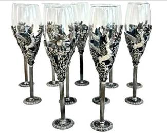 Myths And Legends Unicorn Pewter Wine Champagne Glasses By Veronese Set Of 11