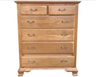 Chippendale Style Solid Maple Bureau - Signed "Link-Taylor Old Towne" - Bracket Feet & Brass Pulls