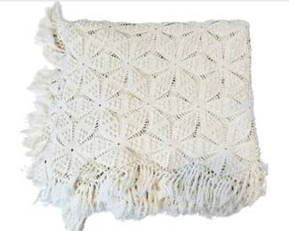 Vintage Handmade Bedspread Coverlet - Star Pattern With Fringe