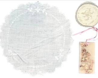 Handmade & Embroidered Linens - One Drawer Sachet - One Open Cutwork Doily - Plus Additional Scented Sachet