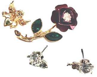 Two Lapel Pins & Additional Costume Stud Earrings