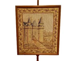 Federal Style Needlepoint Fire Screen - Adjustable Stand