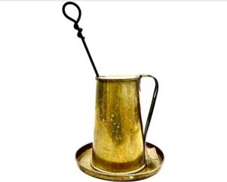 Vintage Brass Fire Starter Smudge Pot/Dip Tray Fire Starter W/ Pumice Stone & Wand