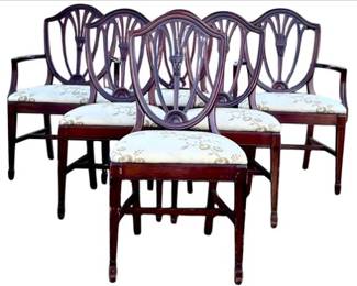 Sheraton Style Shield Back Dining Chairs With Spade Feet - Two Arm & Four Side Chairs