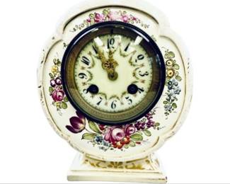 Handpainted Porcelain Clock With Detailed Enamel Face - Includes Key