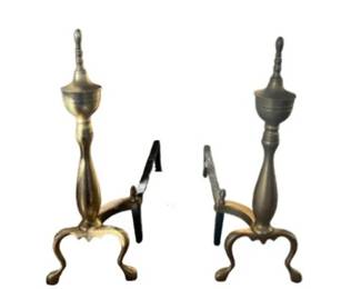Federal Style Brass Andirons, Pair