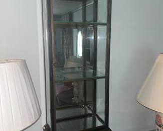 Vintage glass and wood wall curio cabinet