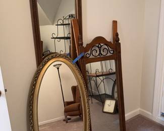 Large mirrors, 2 with supports to go above dresser, 1 bronze oval boudoir shape and 1 black rectangular (not pictured)