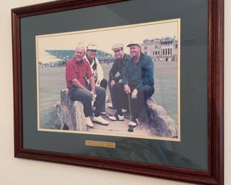 Framed photograph from 1995 British Open featuring Palmer, Floyd, Watkins, Nicklaus