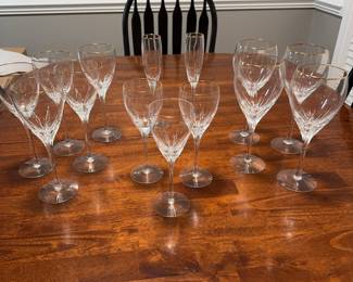 Lenox stemware: 2 champagne flutes, 3 white wine, 5 red wine, 4 water. All Lenox with gold rim.