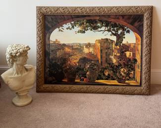 Tuscan countryside framed art plus bust.