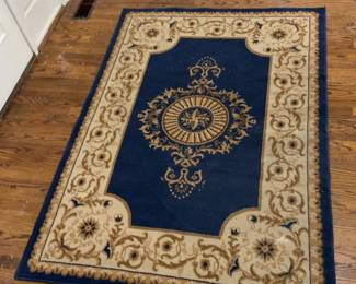 Traditional Navy Blue and Beige Area Rug with Central Medallion 52” x 75”