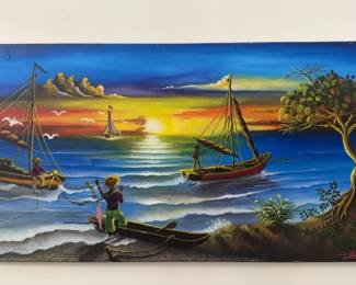 Signed Seascape Painting by Désamour Morose (2005) - (24” x 12”)