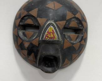 West African Geometric Mask: 7" with Beaded Ornament, Burkina Faso Region, Mid-Late 20th Century