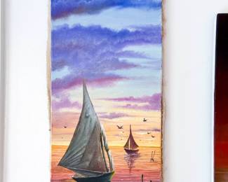 8" x 20" Brouzard Signed Original Sailboat Seascape Painting on Canvas