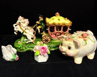 Royal Sutherland Porcelain Flowers, Piggy Bank, More