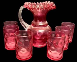 Fenton Cranberry Thumbprint Pitcher Glasses