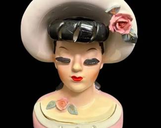 Pink Lady Head With Hat Vase