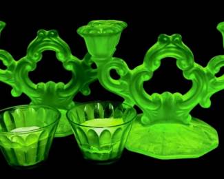 Uranium Glass Candelabras Tea Lights