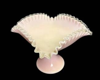 Fenton Pink Silver Rose Square Footed Glass Compote
