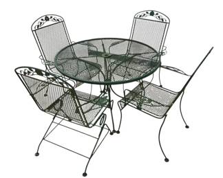 5Piece Green Metal Patio Chairs  Table