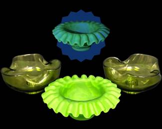 Fenton Green Satin Rose Fairy Lamp Base Anchor Hocking Avocado Green Candle Holders