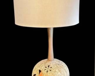 Mid Century CutOut Pottery Teak Lamp