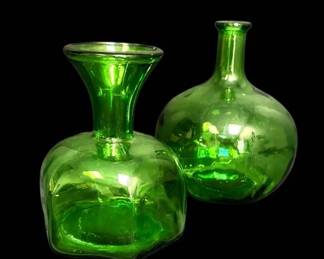 1950s Empoli Decanter And Green Glass Vase