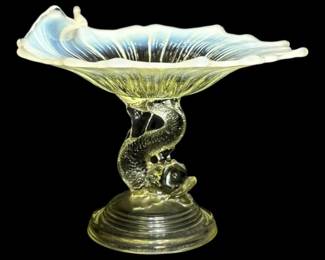 Northwood Opalescent Glass Dolphin Compote