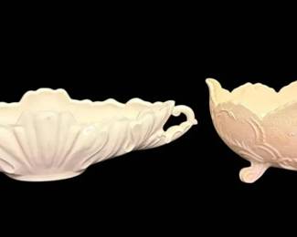 Jeanette Shell Pink Milk Glass Footed Centerpiece Bowls