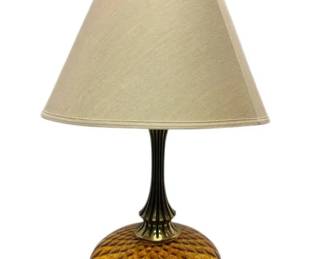 Vintage Amber Glass And Brass Lamp