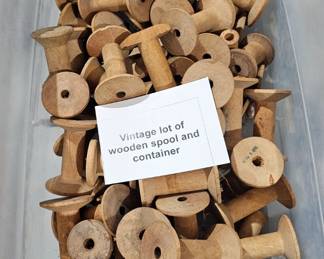 VINTAGE WOODEN SPOOLS AND CONTAINER