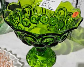 GREEN GLASS CANDY DISH