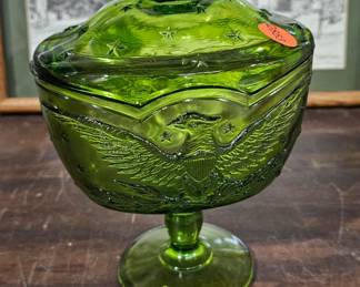 GREEN GLASS CANDY DISH