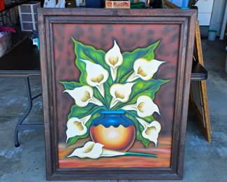 Gorgeous Mexican oil painting in detailed wood frame