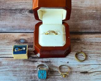 14k gold and diamond ring from Jeweler's Touch, vintage Native American Navajo turquoise and sterling silver ring