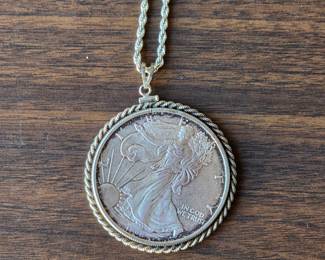 Sterling silver 1996 American Eagle coin necklace
