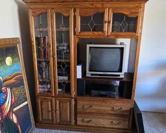 Gorgeous vintage solid oak entertainment center wall unit