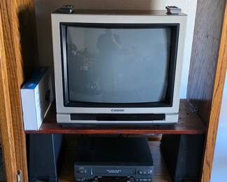 Vintage Hitachi TV, JVC VHS tape player