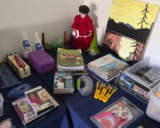 Crafting supplies, books, and magazines