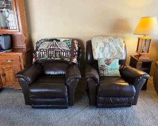 La-Z-Boy brown leather rocking recliner chairs