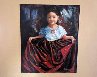 Gorgeous Mexican oil painting portrait of young girl