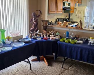 Cherub sculpture, urn vase, vintage glass and crystal, Willow Tree angels, Kaleidoscope music box