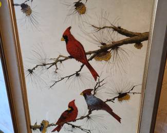 reverse painted cardinal art, signed