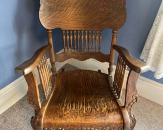 5 AntiqueArtsCraftsTigerOakRockingChair