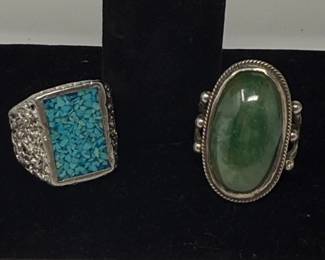 132 SilverTurquoiseChipandPeridotRings