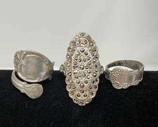 135 SterlingFiligreeandMarcasiteRing2VintageSilverSpoonRings
