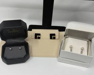 137 Hematite14KGoldBlackCrystalPearls3PairPostEarrings