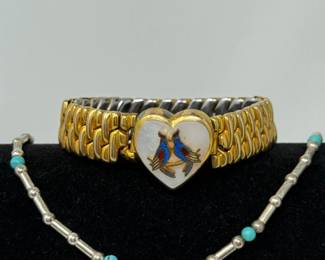 232 SterlingSilverTurquoiseBeadedAnkletBirdBracelet